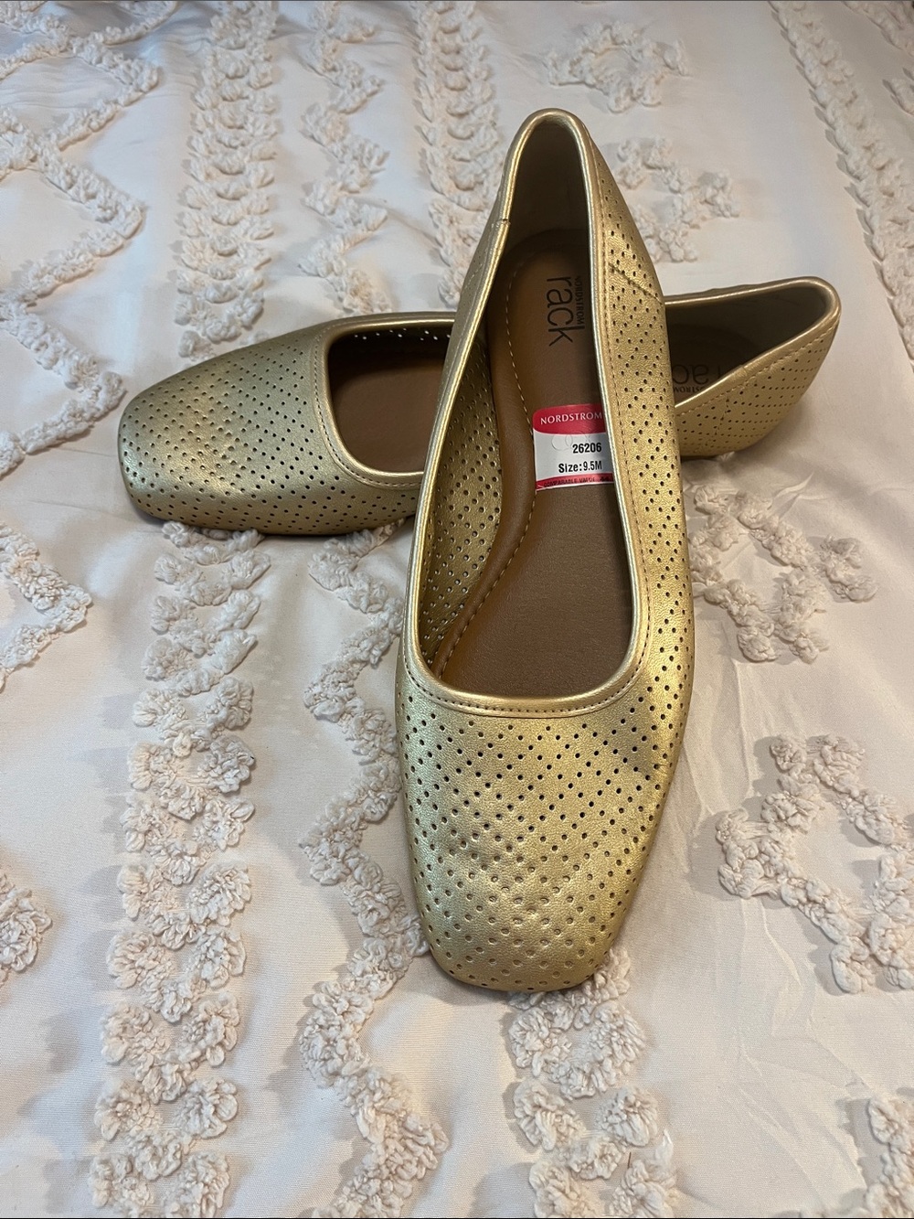 Nordstrom Metallic Gold Perforated Ballet Flats - Women's